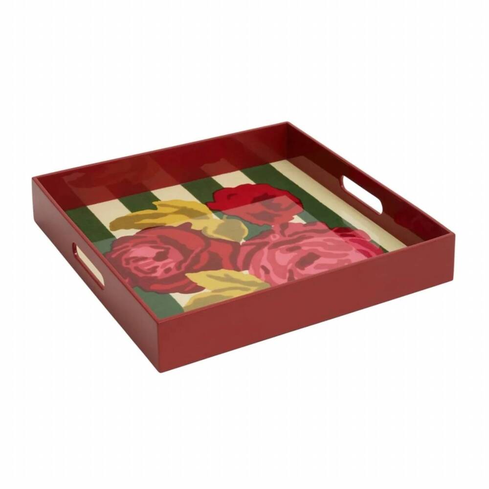 NEW LISA CORTI nizam stripes and flowers lacquered tray in red